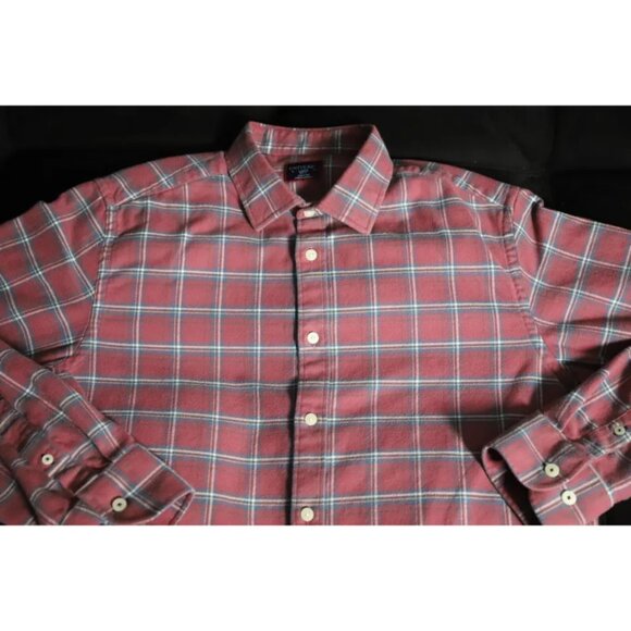 UNTUCKit Button Up Shirt Men L Red/Blue Plaid Slim Fit Spread Collar Long Sleeve - Picture 2 of 8